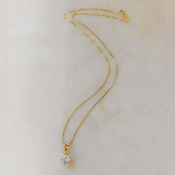 CZ Diamond Solitaire Necklace | 14k Gold Filled - Picture 3 of 5